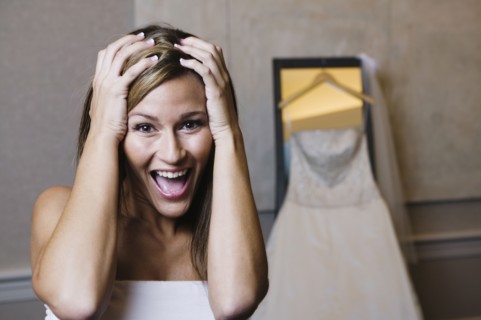 Bride yelling with hands on head