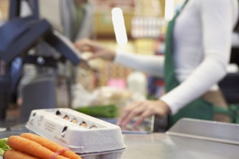 Groceries on check out counter