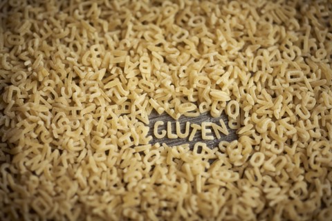 Alphabet noodles spelling gluten