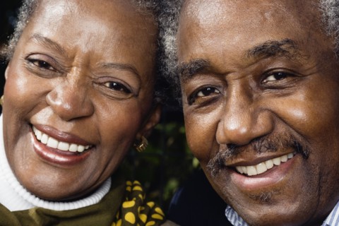 Close up of senior African couple smiling