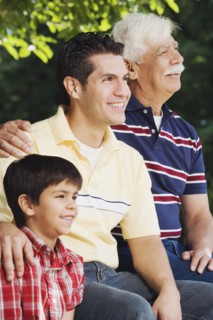 Hispanic grandfather with son and grandson