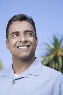 Hispanic man looking sideways