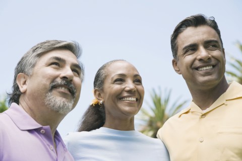 Multi-ethnic friends under blue sky