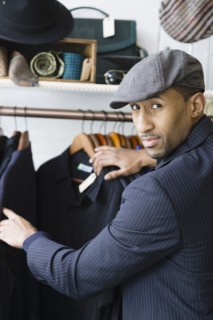 African American man shopping for clothing