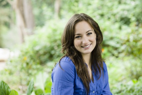 Caucasian woman smiling outdoors