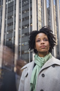 African American woman in urban scene
