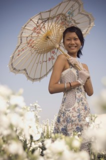 Portrait of Asian woman holding parasol