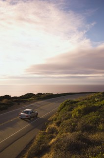 High angle view of car on coastal highway