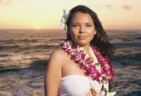 Pacific Islander woman wearing lei