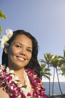 Pacific Islander woman wearing lei
