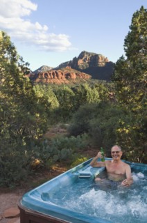 Senior man in hot tub