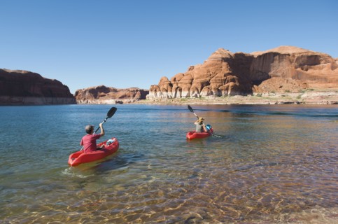 People kayaking in lake