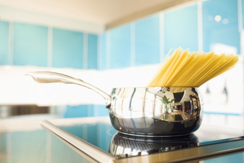 Pasta in pot on stove
