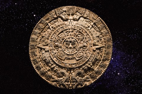Aztec calendar stone carving in space
