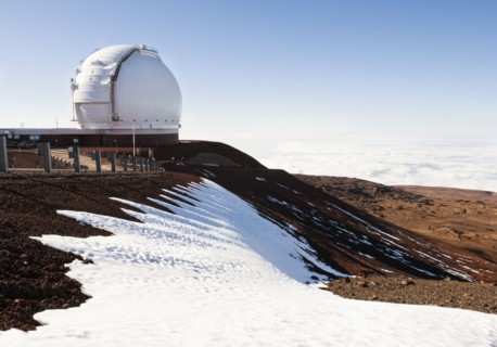Observatory on snowy hilltop