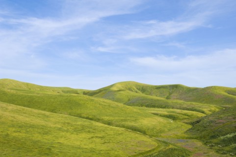 Hills and blue sky in rolling landscape