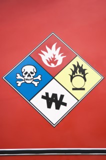 Close up of hazard warning symbols