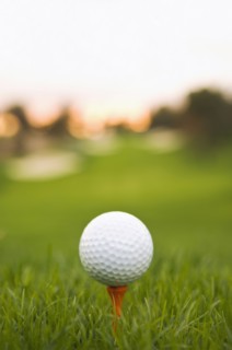 Close up of teed golf ball on golf course