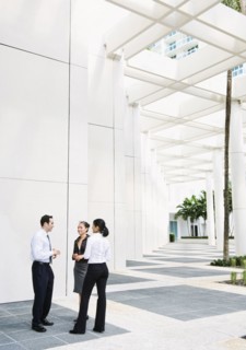 Business people talking outdoors