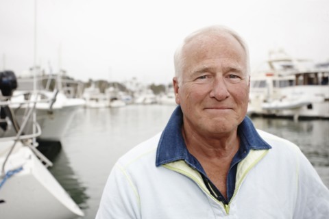 Serious man in marina