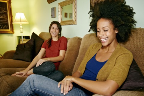 Women relaxing on sofa