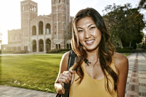 Korean student smiling on campus