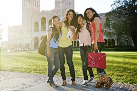 Students smiling together on campus