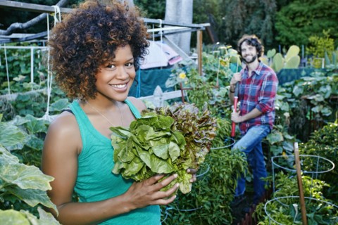 Couple working in garden
