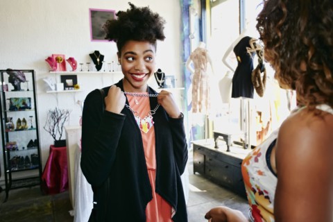 Women shopping together in store