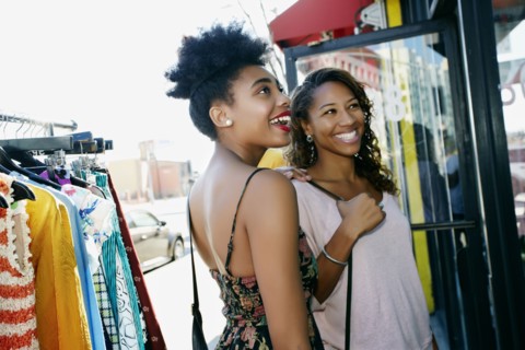 Women shopping on city street