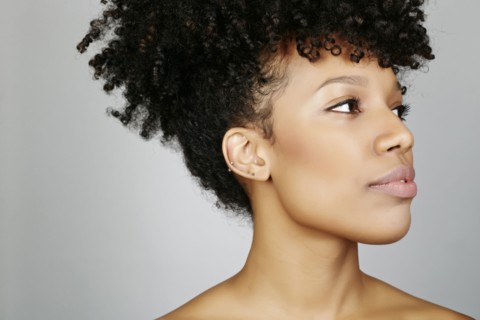 Close up of face of mixed race woman