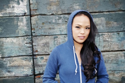 Asian woman wearing hoodie