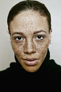 Close up of serious mixed race woman