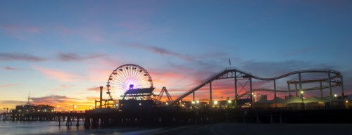 Amusement park on waterfront at night