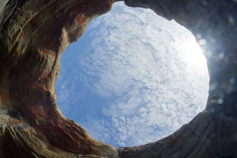 Sky viewed through rock formation