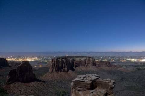 Rock formations in desert valley