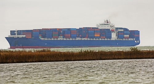 Cargo container ship on ocean