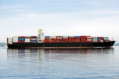 Cargo container ship on ocean