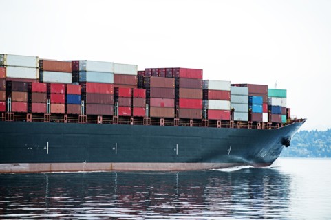 Cargo container ship on ocean