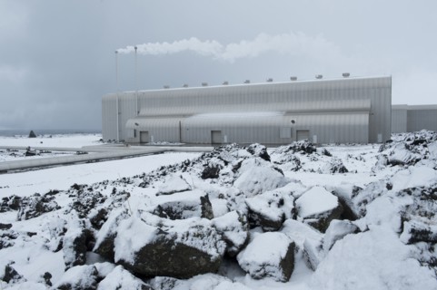 Power plant in snowy landscape