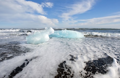 Glaciers melting on arctic beach