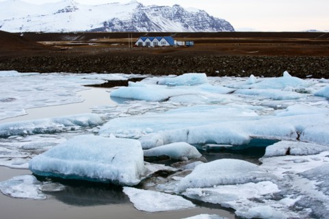 Glaciers melting on arctic beach