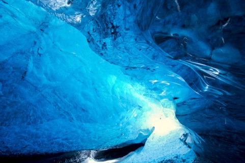 Light glowing in glaciers