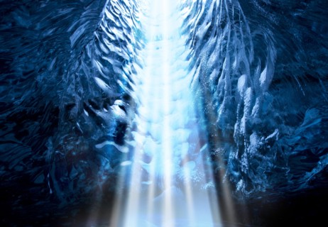 Light shining into ice cave