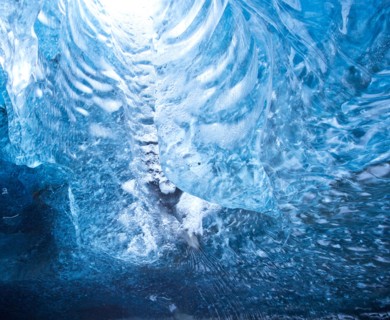 Light shining into ice cave