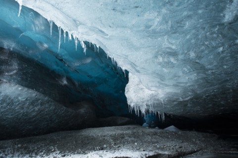 Icicles hanging from ice cave ceiling
