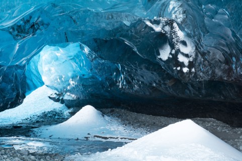 Snow piles and ceiling in ice cave