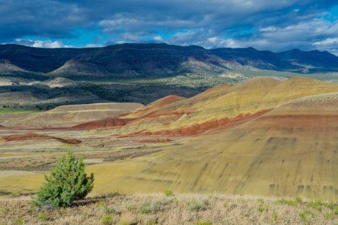 Painted hills in desert landscape