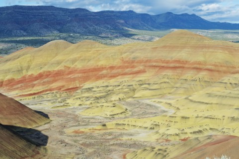 Painted hills in desert landscape