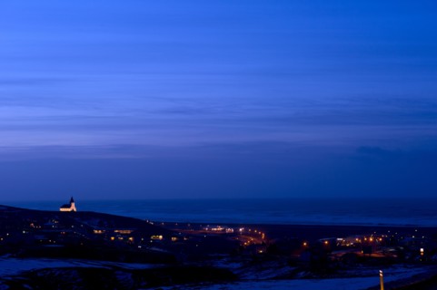 Vik cityscape illuminated at night